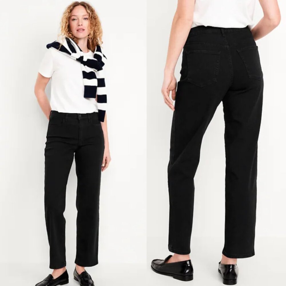OLD NAVY Wow Loose Straight Leg High Rise Black Denim Jeans Womens 10 Casual
